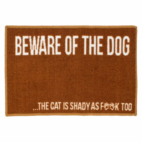 Pet Bowl Mat for Dog Owners, Funny Decorative Design  Beware , 16x24 1 Mat Perspective: front