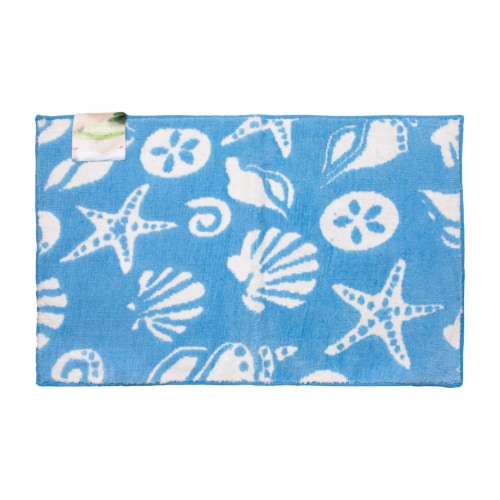 Coastal Area Rug, Size & Color Options, Non-Slip Backing, Beach Seashell Pattern Blue 24x40 Perspective: front