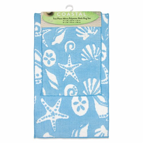 Coastal 2-Piece Bathroom Rug Set, Color Options, 17x24 & 21x34, Non-Slip Backing Blue Perspective: front