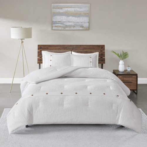 Madison Park Finley 3 Piece Cotton Waffle Weave Comforter Set White