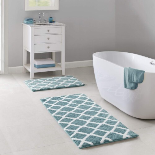 Madison Park Bittman Reversible High Pile Tufted Bath Rug Aqua 21x34 Perspective: front