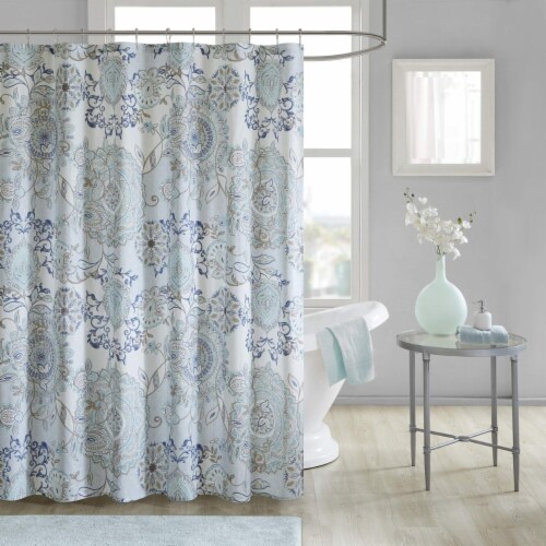 Madison Park Isla Cotton Printed Shower Curtain Blue 72x72 Perspective: front