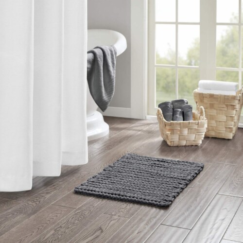 Madison Park Lasso 100% Cotton Chenille Chain Woven Stitch Bathroom Rug - Non Slip - Perspective: front