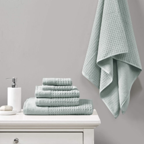 Madison Park Spa Waffle Cotton Jacquard Bath Towel Set 6 Piece - Aqua