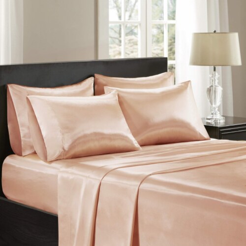 Madison Park Satin Wrinkle Free Luxurious 6 Piece Sheet Set Blush