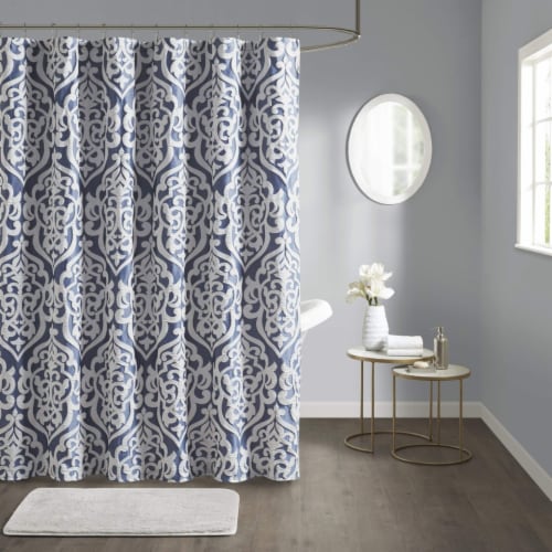 Madison Park Polyester Jacquard Shower Curtain with Navy Finish MP70-6876,  72 x 72 - Baker's