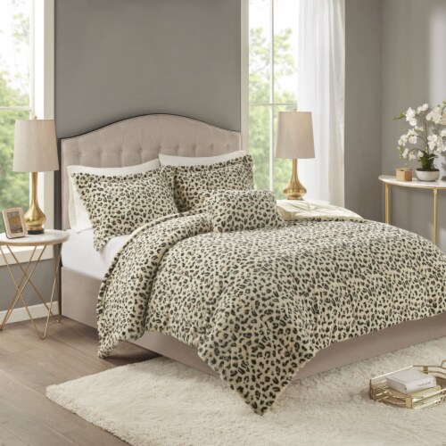 Madison Park Zuri Faux Fur Comforter Set Cheetah Full Queen 1