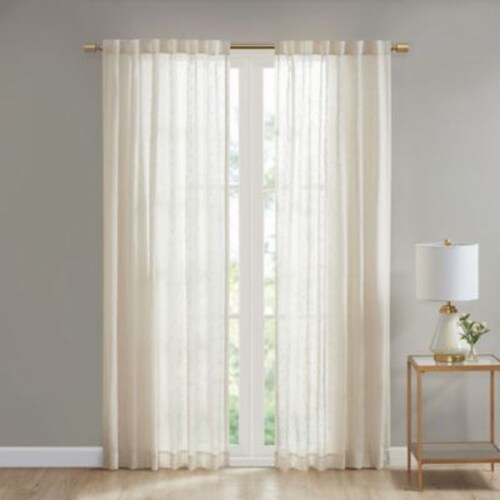 Bed Bath & Beyond Deandra Striped 84-Inch Sheer Window Curtain Panel- Natural Perspective: front