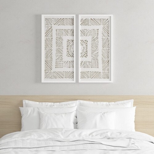 Madison Park Framed Rice Paper 2 PC Set Shadow Box in Natural Finish MP95G-0260 Perspective: front