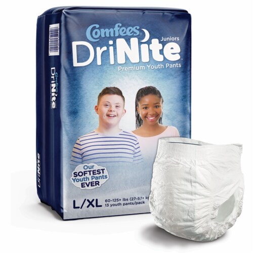 Comfees DriNite Juniors Youth Underwear Large / X-Large 60 to 125 lbs. 20 Ct Perspective: front