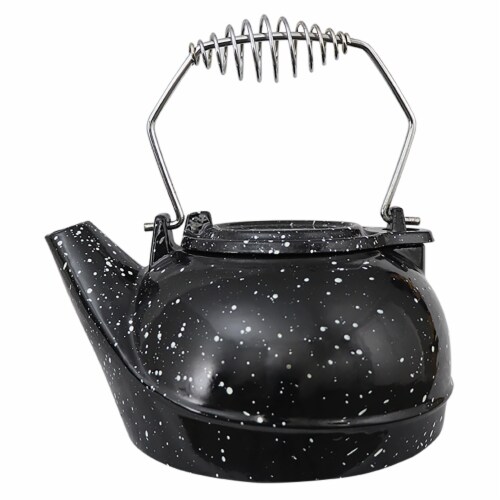 3 Qt Enameled Porcelain Steamer Kettle - Black With White Spec Perspective: front