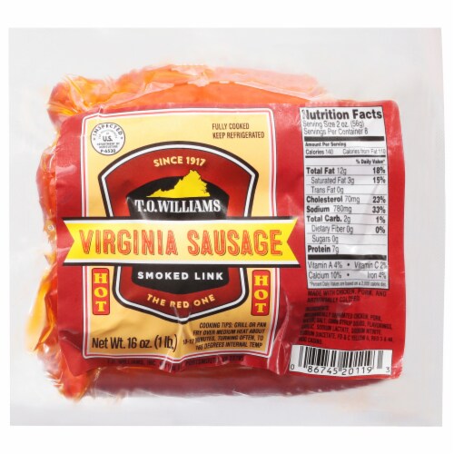 T. O. Williams Virginia Smoked Link Hot Sausage Perspective: front