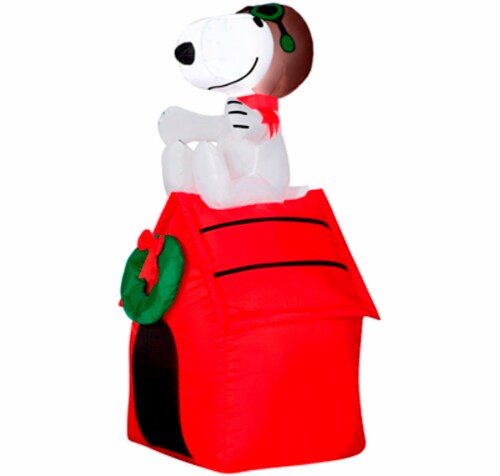 Gemmy Christmas Airblown Lawn Decor - Peanuts Snoopy on House Perspective: front