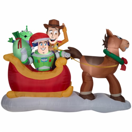 Gemmy LED Toy Story White 8 ft. Characters on Sleigh Inflatable Perspective: front
