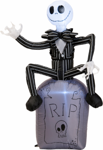 Gemmy Airblown Inflatable Jack Skellington Tombstone - Black/White/Gray Perspective: front