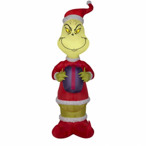 Gemmy Christmas Grinch with Present Airblown Perspective: front