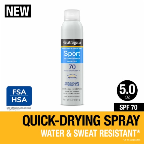 Neutrogena Sport Active Defense Sunscreen Spray SPF 70 Water Resistant with Broad Spectrum UVA/UVB Perspective: front