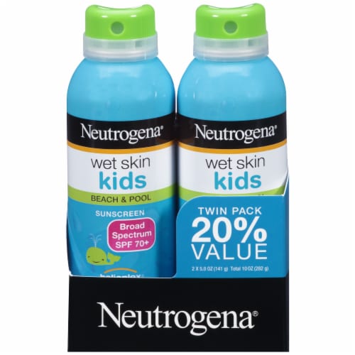 Neutrogena Wet Skin Kids Beach and Pool Sunscreen Spray Twin Pack SPF70 Perspective: front