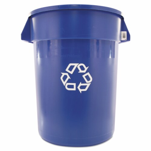 Rubbermaid Brute Recycling Container Round Plastic 32 Gallons Blue Perspective: front