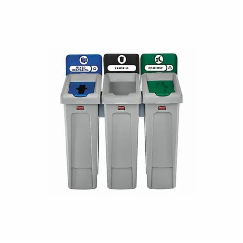 Rubbermaid Commercial Slim Jim Recycling Station - Black, Blue, Green - 1 Each Perspective: front