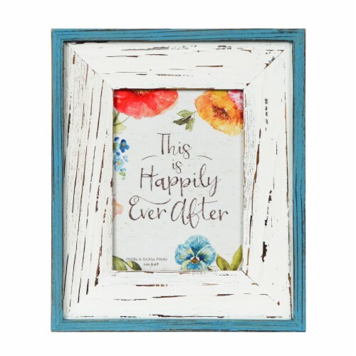 Prinz Distressed Picture Frame - White/Teal Perspective: front