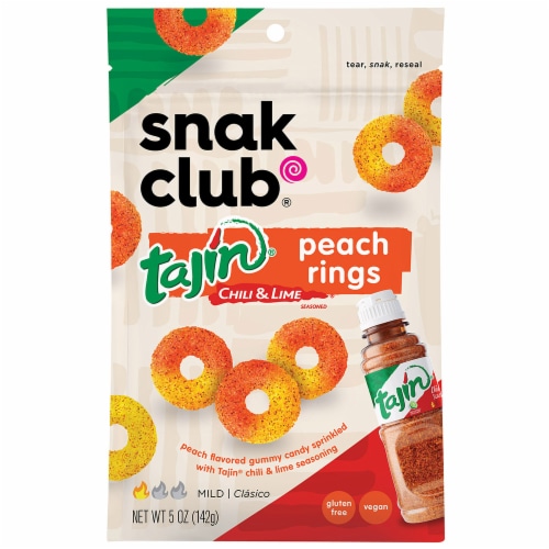 Snak Club® Tajin® Peach Rings Candy Bag Perspective: front