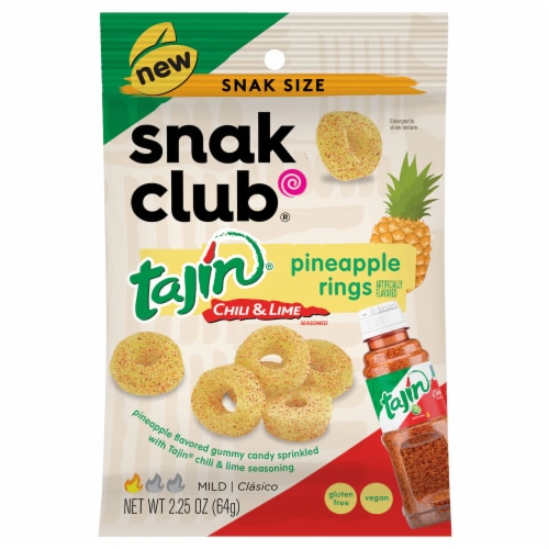 Snak Club® Tajin® Snak Size Chili & Lime Seasoned Pineapple Rings Perspective: front