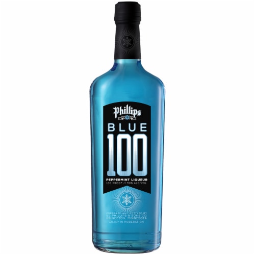 Phillips Blue 100 Peppermint Liqueur Perspective: front