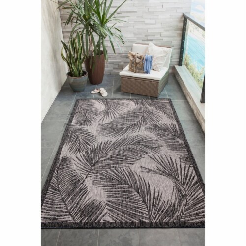Liora Manne Carmel Fronds Indoor Outdoor Area Rug Black 7'10 Square Perspective: front