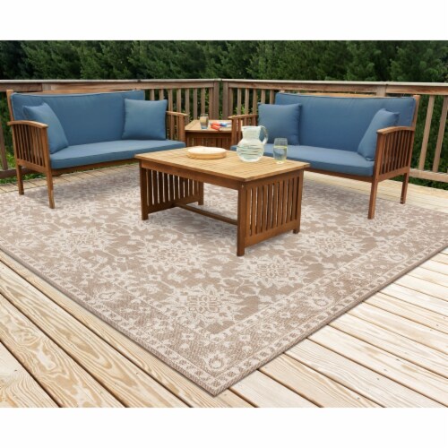 Liora Manne Malibu Kashan Indoor Outdoor Area Rug Neutral 4'10 x 7'6 Perspective: front