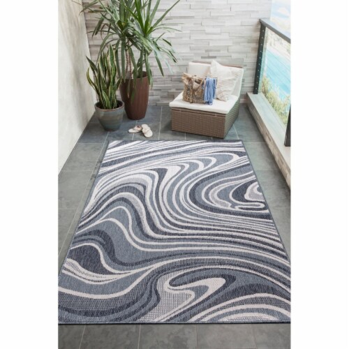 Liora Manne Malibu Waves Indoor Outdoor Area Rug Navy 6'6 x 9'3 Perspective: front