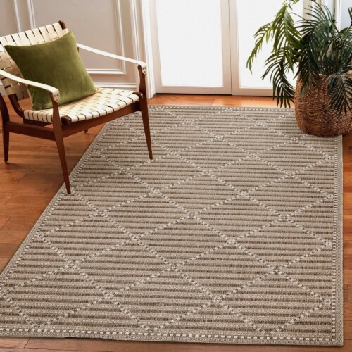 Liora Manne Malibu Checker Diamond Indoor Outdoor Area Rug Neutral 6'6 x 9'3 Perspective: front