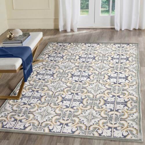 Liora Manne Canyon Floral Tile Indoor Outdoor Area Rug Navy 6'5  x 9'4 Perspective: front