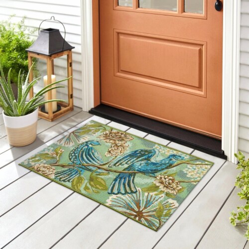 Liora Manne Esencia Flora Fauna Indoor Outdoor Mat Sage 2'5  x 3'11 Perspective: front