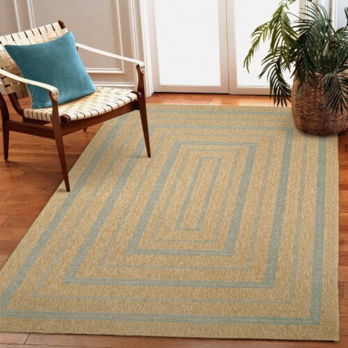 Liora Manne Sahara Multi Border Indoor Outdoor Area Rug Aruba 7'10 Square Perspective: front