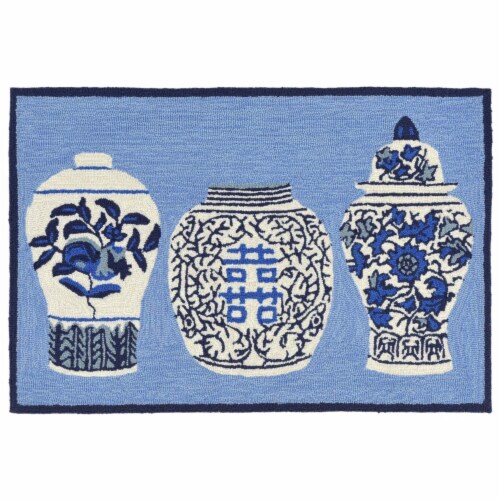 Liora Manne Frontporch Ginger Jars Indoor Outdoor Area Rug Blue 2' x 5' Perspective: front