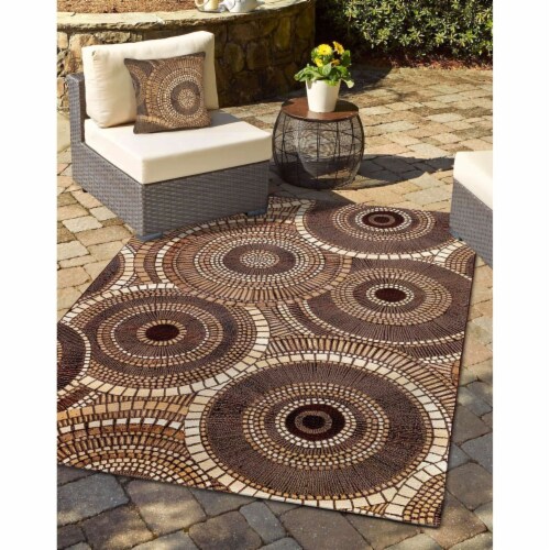 Liora Manne Marina Circles Indoor Outdoor Area Rug Brown 4'10  x 7'6 Perspective: front