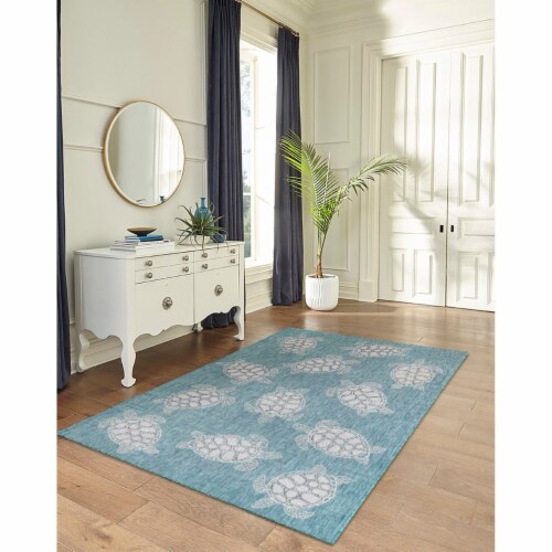 Liora Manne Carmel Seaturtles Indoor Outdoor Area Rug Aqua 3'3  x 4'11 Perspective: front