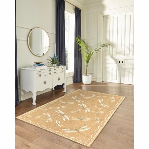 Liora Manne Carmel Dragonfly Indoor Outdoor Area Rug Sand 6'6  x 9'4 Perspective: front
