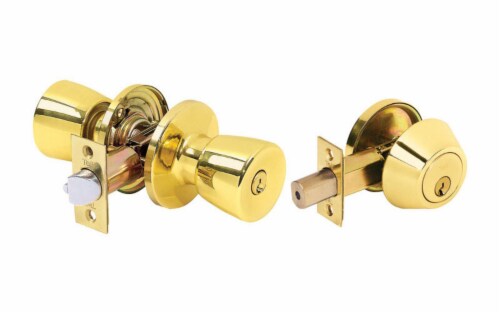 Tell Alton Bright Brass Knob and Single Cylinder Deadbolt ANSI Grade 3 1-3/4 in. Tell Alton Bright Brass Knob and Single Cylinder Deadbolt ANSI Grade 3 1-3/4 in.
