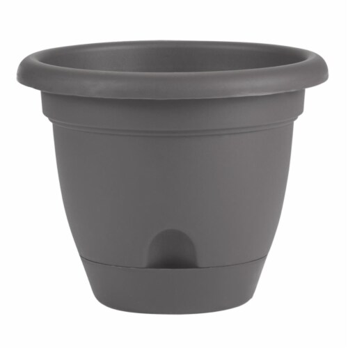 Bloem LP08908 8 in. Lucca Self Watering Planter with Saucer, Charcoal Perspective: front