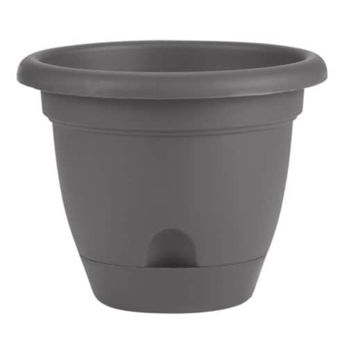 Bloem LP12908 12 in. Lucca Self Watering Planter with Saucer, Charcoal Perspective: front