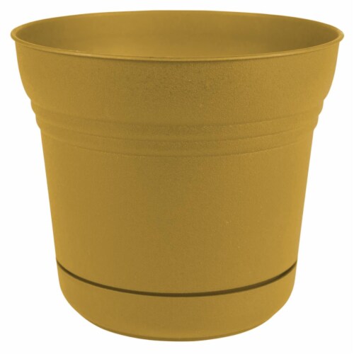 Bloem 7004694 7 in. Dia. Polyresin Saturn Planter, Yellow Perspective: front