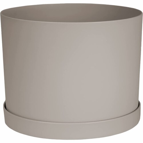 Bloem MAT0883 Mathers Garden Planter w/Saucer Tray, Pebble Stone Beige, 8 Perspective: front