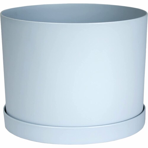Bloem Mathers Planter w/Saucer Tray Misty Blue Garden Plater, White, 8 Perspective: front
