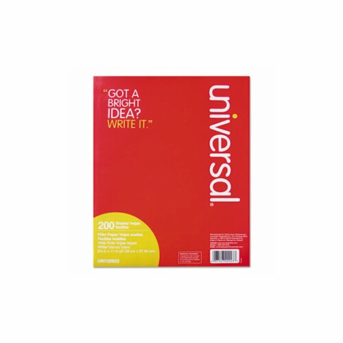 Universal® Filler Paper, 3-Hole, 8.5 X 11, Wide/legal Rule, 200/pack UNV20923 Perspective: front