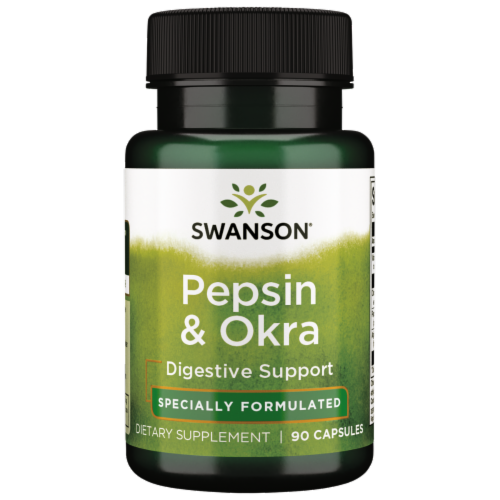 Swanson Okra Pepsin 90 Capsules Perspective: front