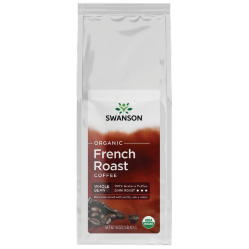 Swanson Organic French Roast Whole Bean Coffee - Dark Roast 16 oz Package Perspective: front