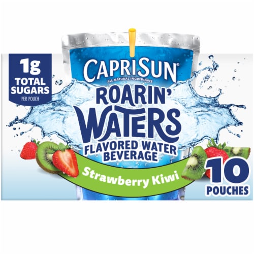 Capri Sun Roarin' Waters Strawberry Kiwi Surf Flavored Water Kids Drink Pouches Perspective: front