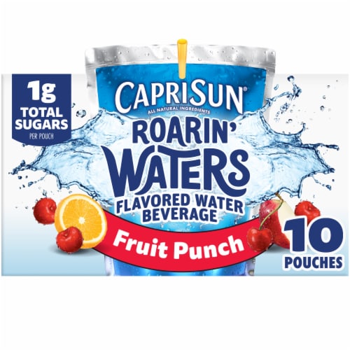 Capri Sun Roarin' Waters Fruit Punch Wave Flavored Water Kids Drink Pouches Perspective: front